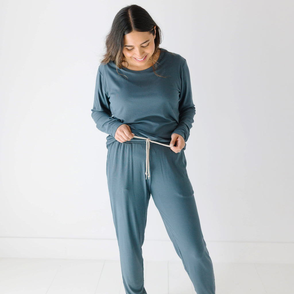 Dark Steel Blue Small Ribbed Women's Long Sleeve Top