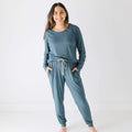 Dark Steel Blue Small Ribbed Women's Matching Set