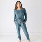 Dark Steel Blue Small Ribbed Women's Matching Set