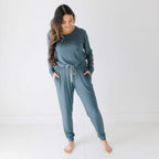 Dark Steel Blue Small Ribbed Women's Matching Set