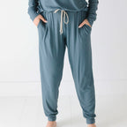 Dark Steel Blue Small Ribbed Women's Matching Set