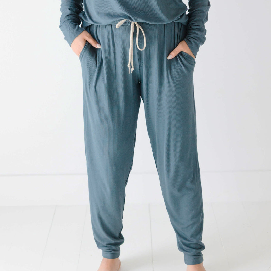 Dark Steel Blue Small Ribbed Women's Pants