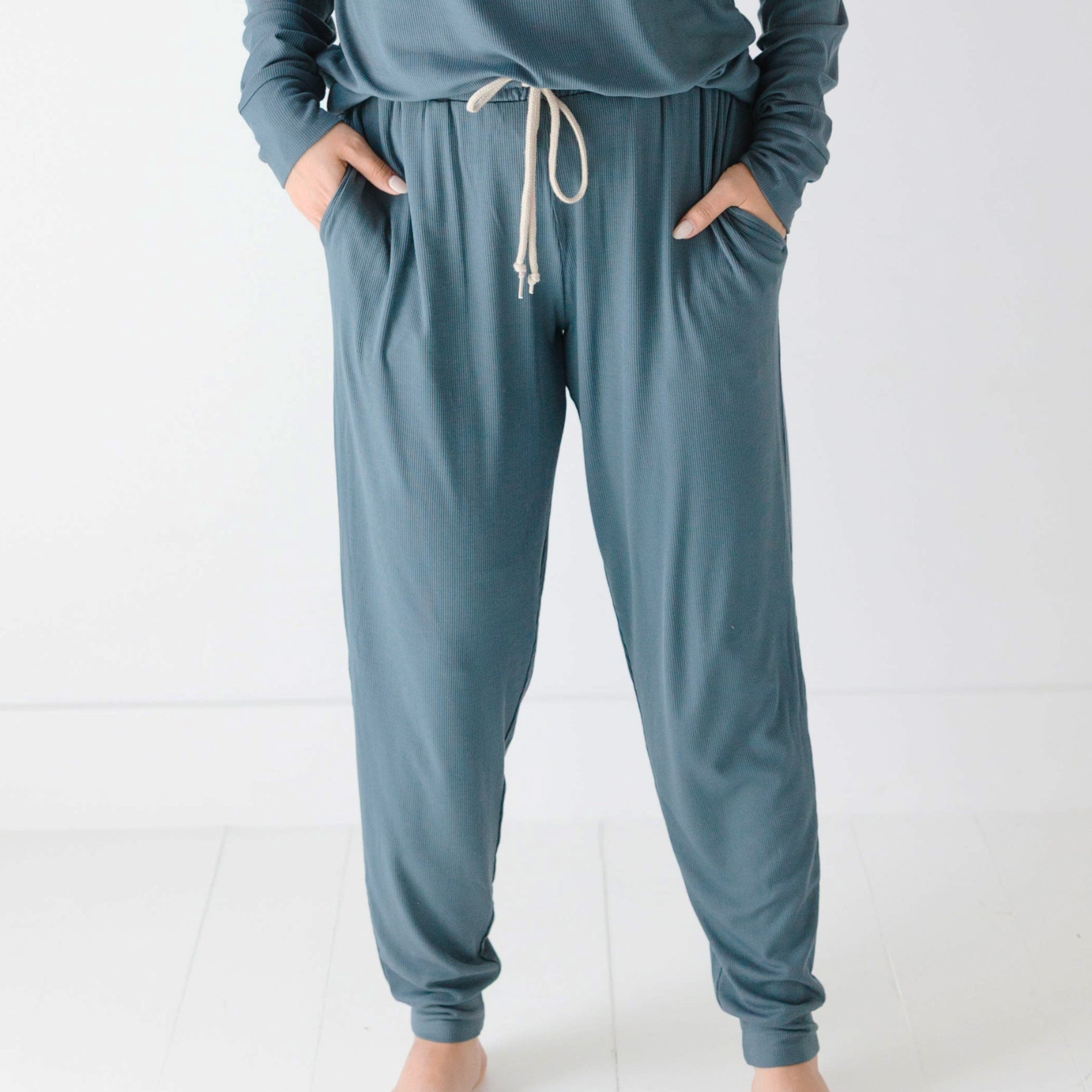 Dark Steel Blue Small Ribbed Women's Pants