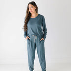 Dark Steel Blue Small Ribbed Women's Long Sleeve Top