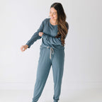 Dark Steel Blue Small Ribbed Women's Matching Set