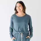 Dark Steel Blue Small Ribbed Women's Matching Set