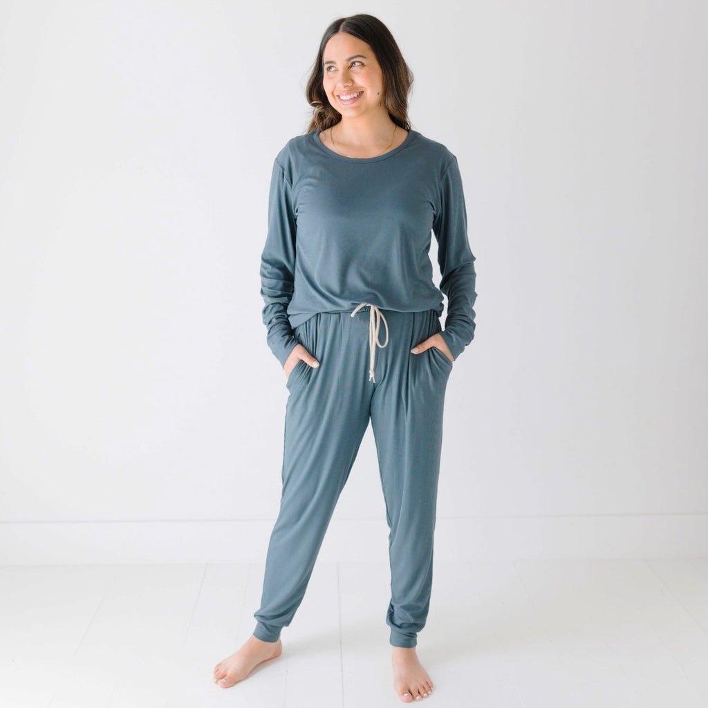 Dark Steel Blue Small Ribbed Women's Long Sleeve Top