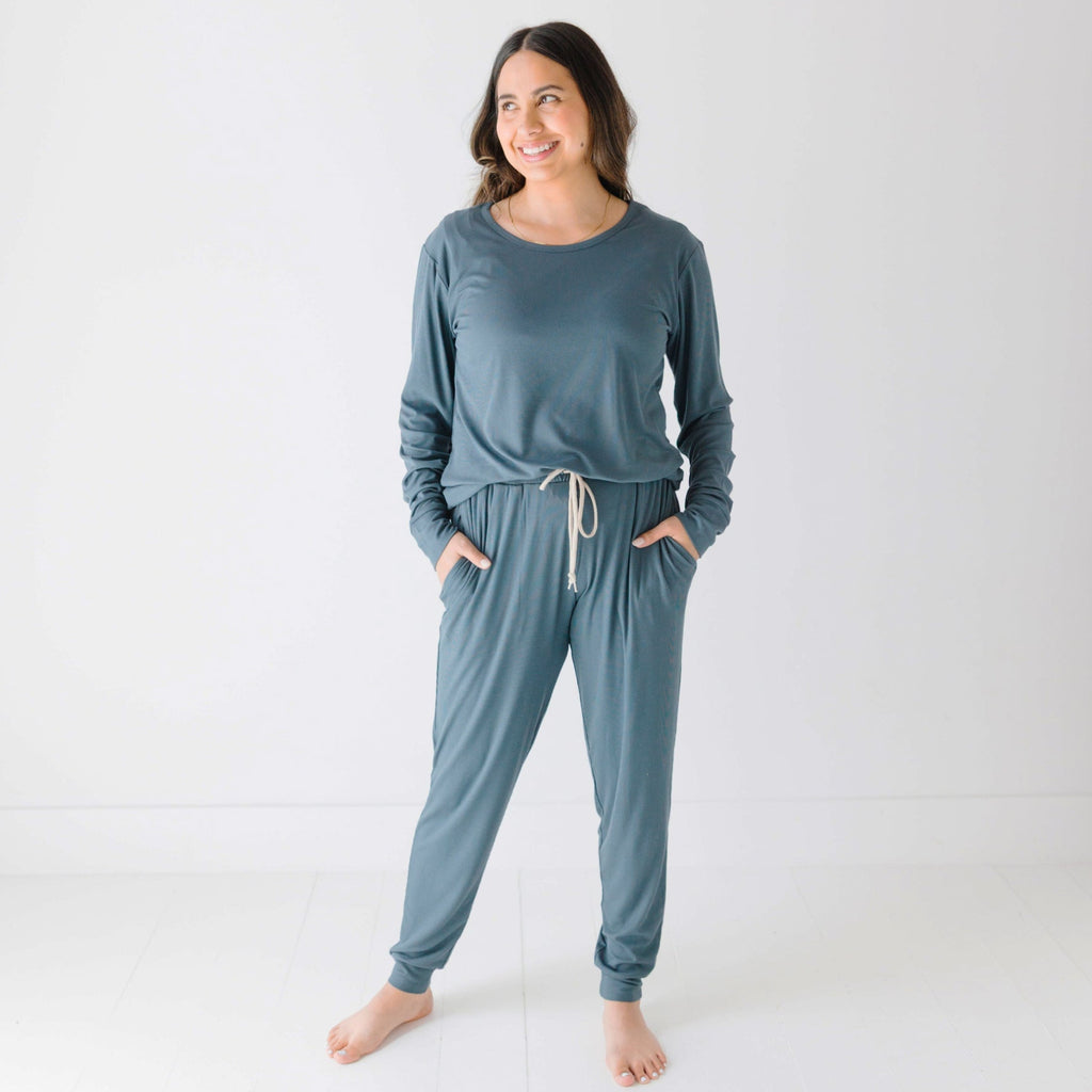 Dark Steel Blue Small Ribbed Women's Pants