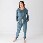 Dark Steel Blue Small Ribbed Women's Pants