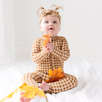 Caramel Small Gingham Zip Romper