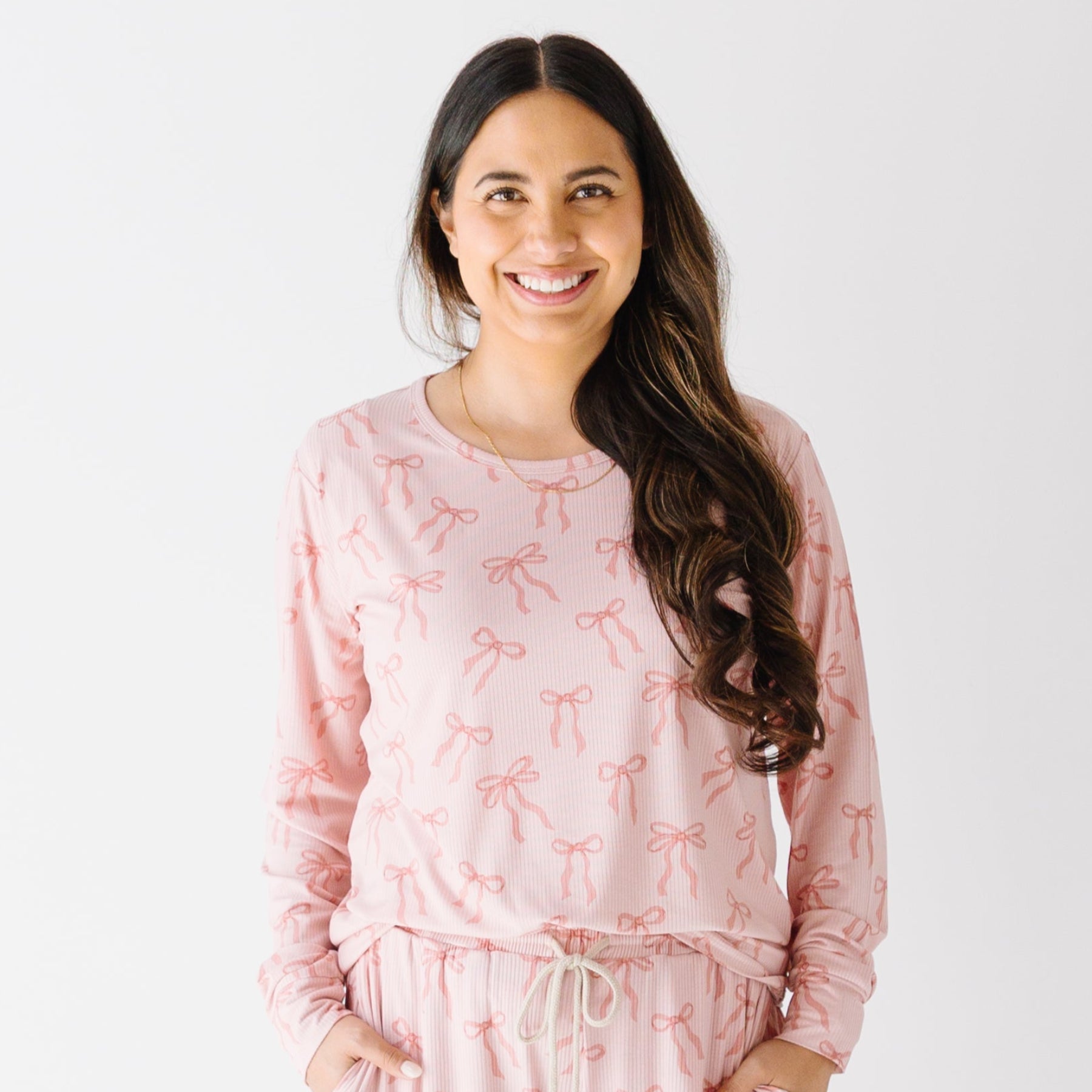 Coquette Bows Small Ribbed Women's Long Sleeve Top