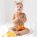 Caramel Small Gingham Zip Romper