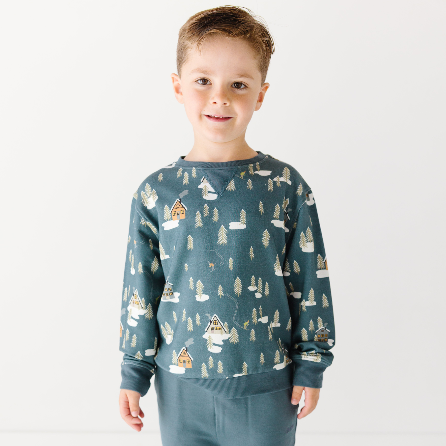 Snowy Village Dark Steel Blue Bamboo French Terry Pullover & Jogger Set