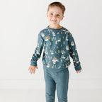 Snowy Village Dark Steel Blue Bamboo French Terry Pullover & Jogger Set
