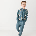 Snowy Village Dark Steel Blue Bamboo French Terry Pullover & Jogger Set