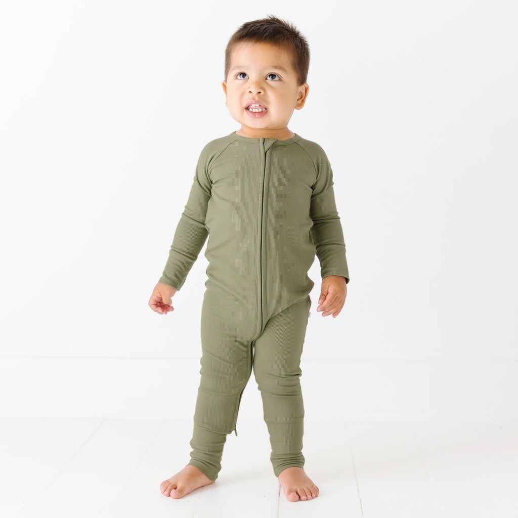 Olive Small Ribbed Zip Romper