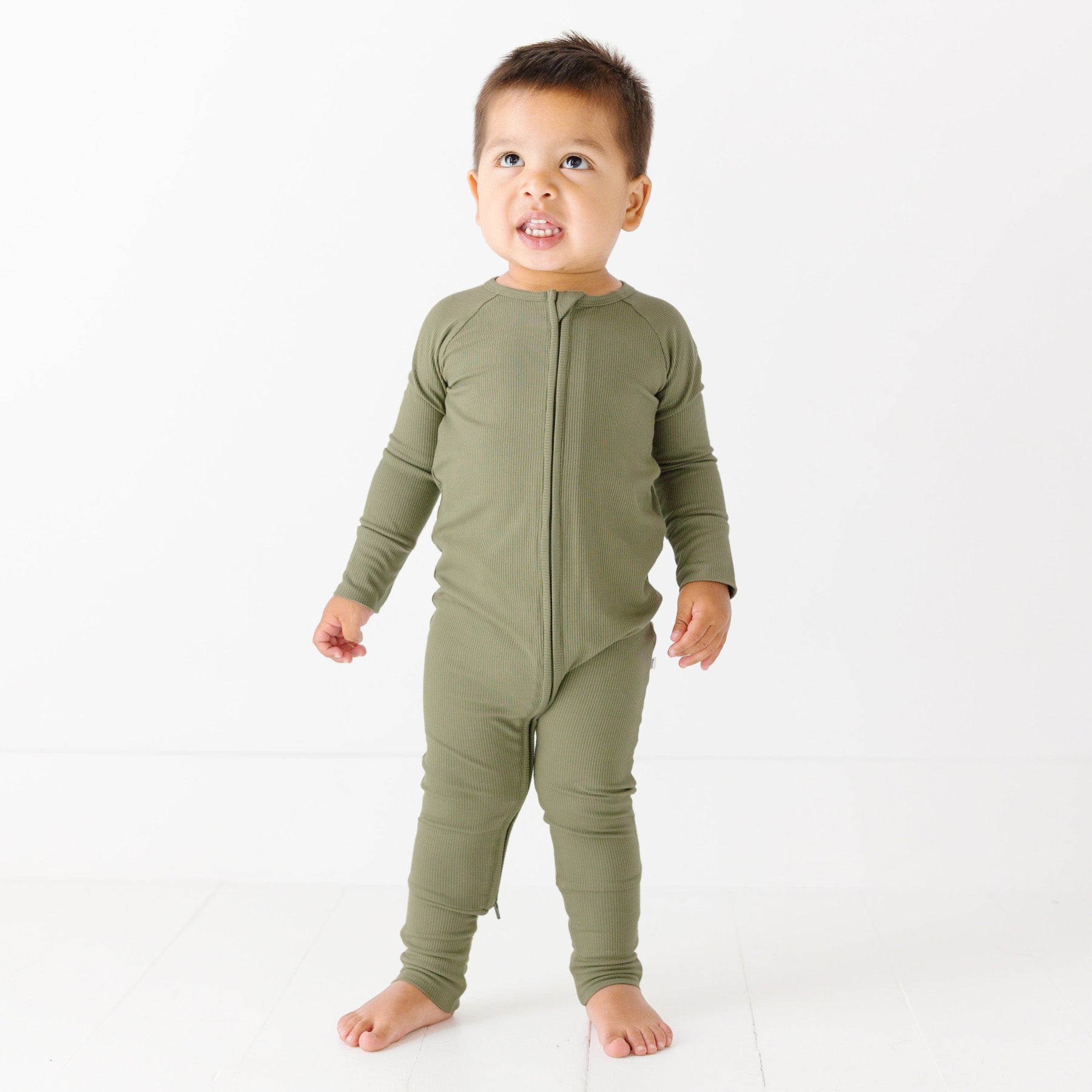 Olive Small Ribbed Zip Romper