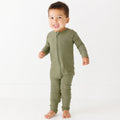 Olive Small Ribbed Zip Romper