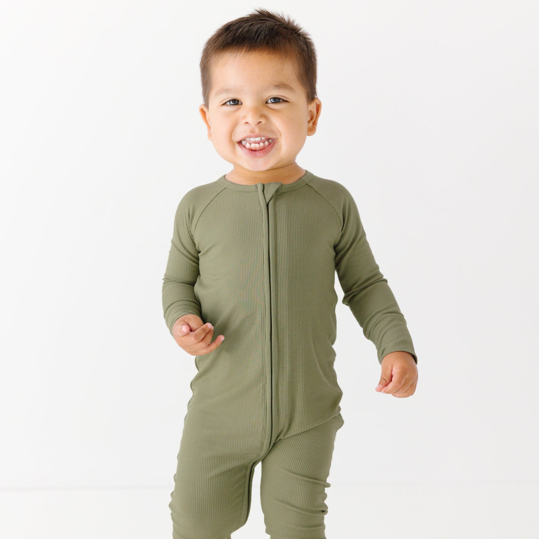 Olive Small Ribbed Zip Romper