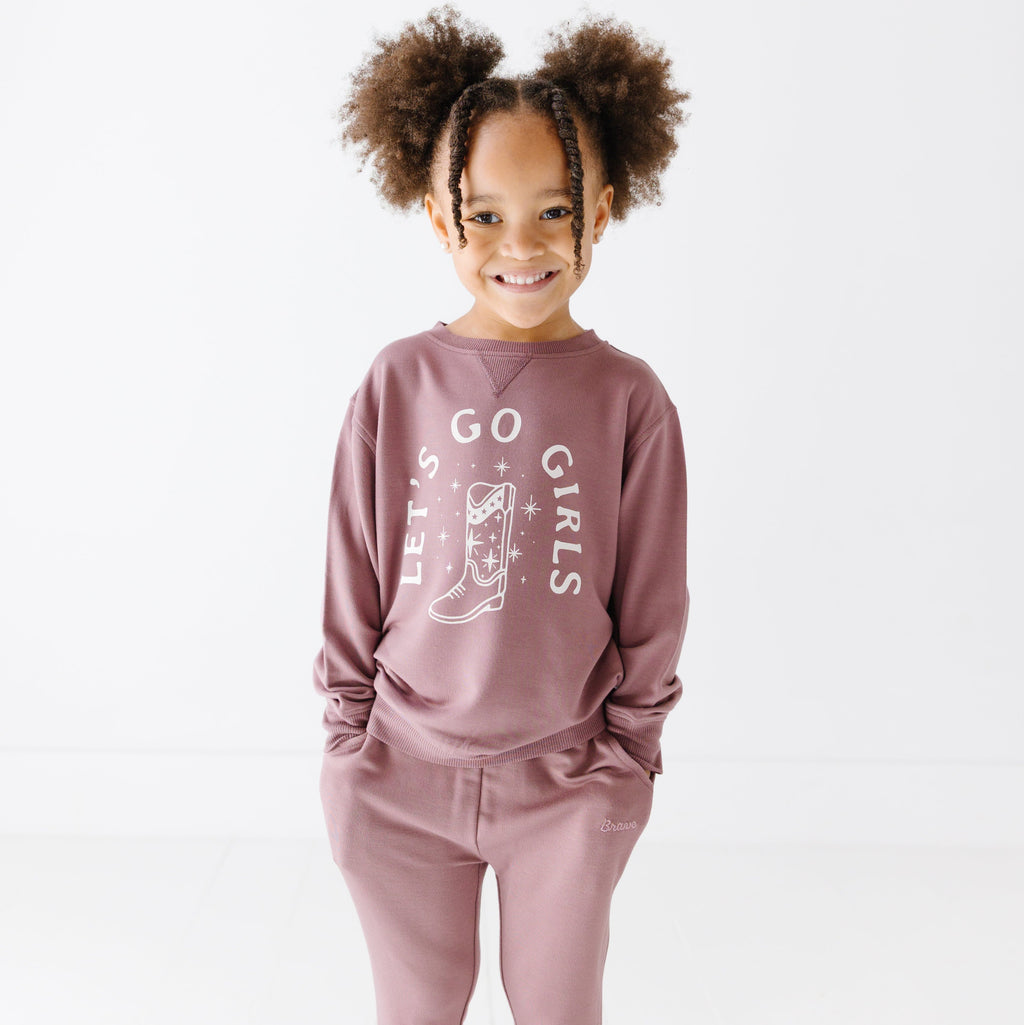Let's Go Girls Plum Bamboo French Terry Pullover & Jogger Set