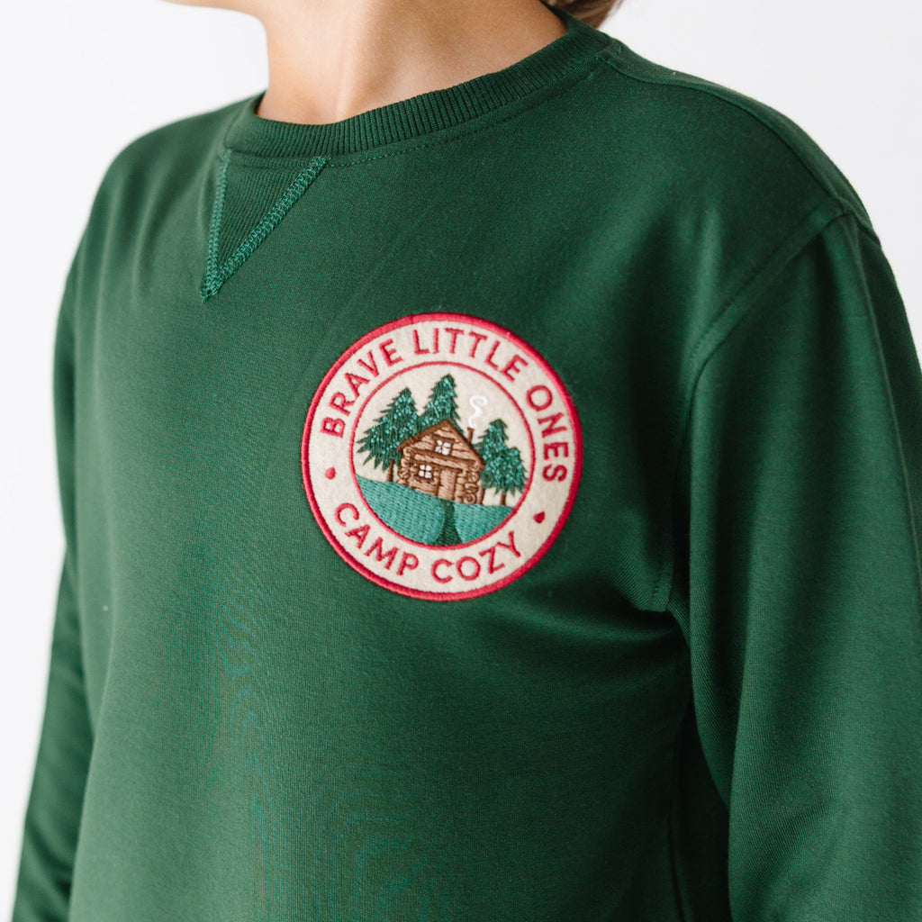 Camp Cozy Patch Forest Green Bamboo French Terry Pullover