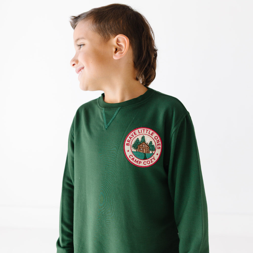 Camp Cozy Patch Forest Green Bamboo French Terry Pullover