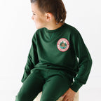Camp Cozy Patch Forest Green Bamboo French Terry Pullover