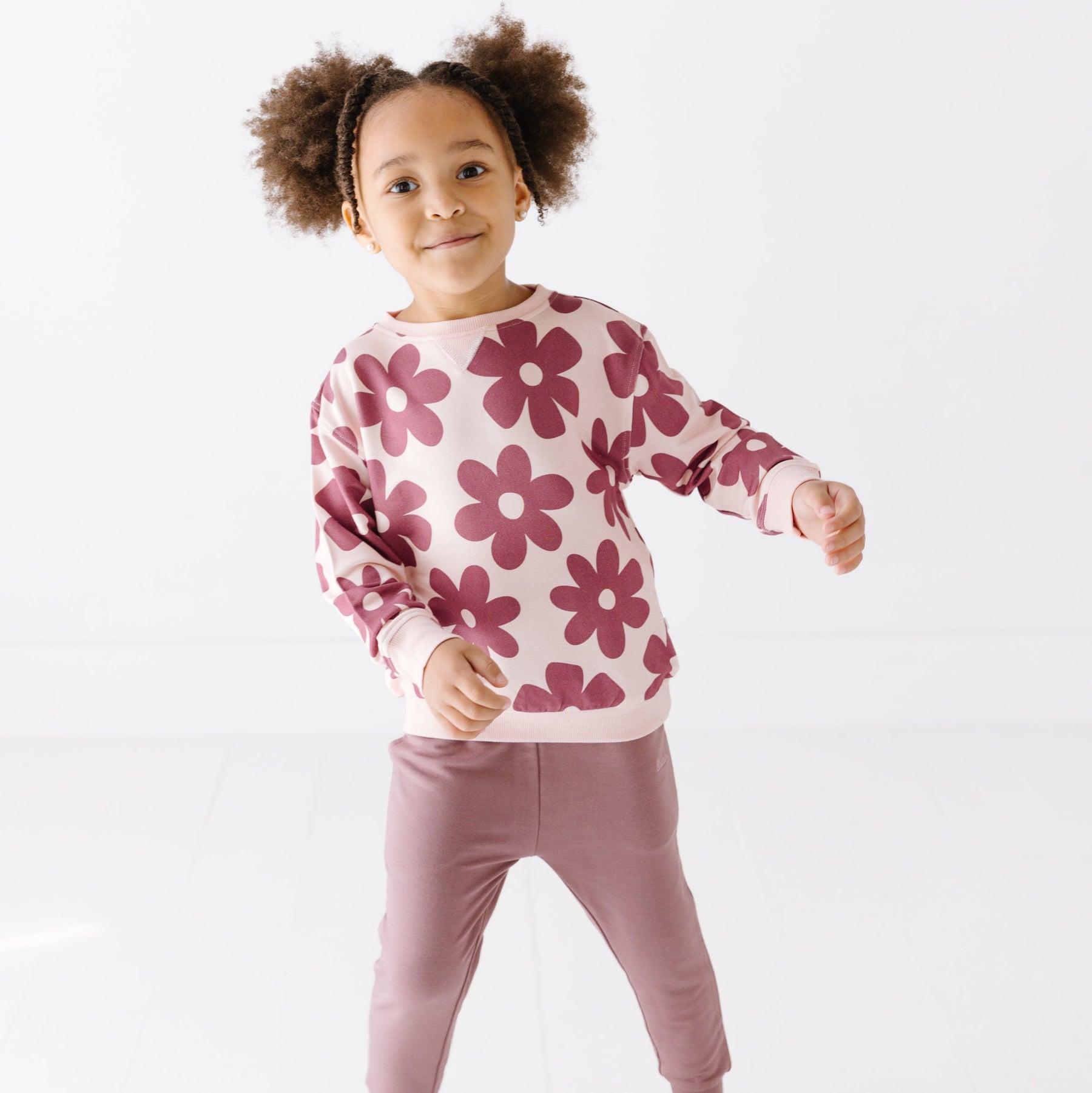 Floral Mauve Bamboo French Terry Pullover & Jogger Set