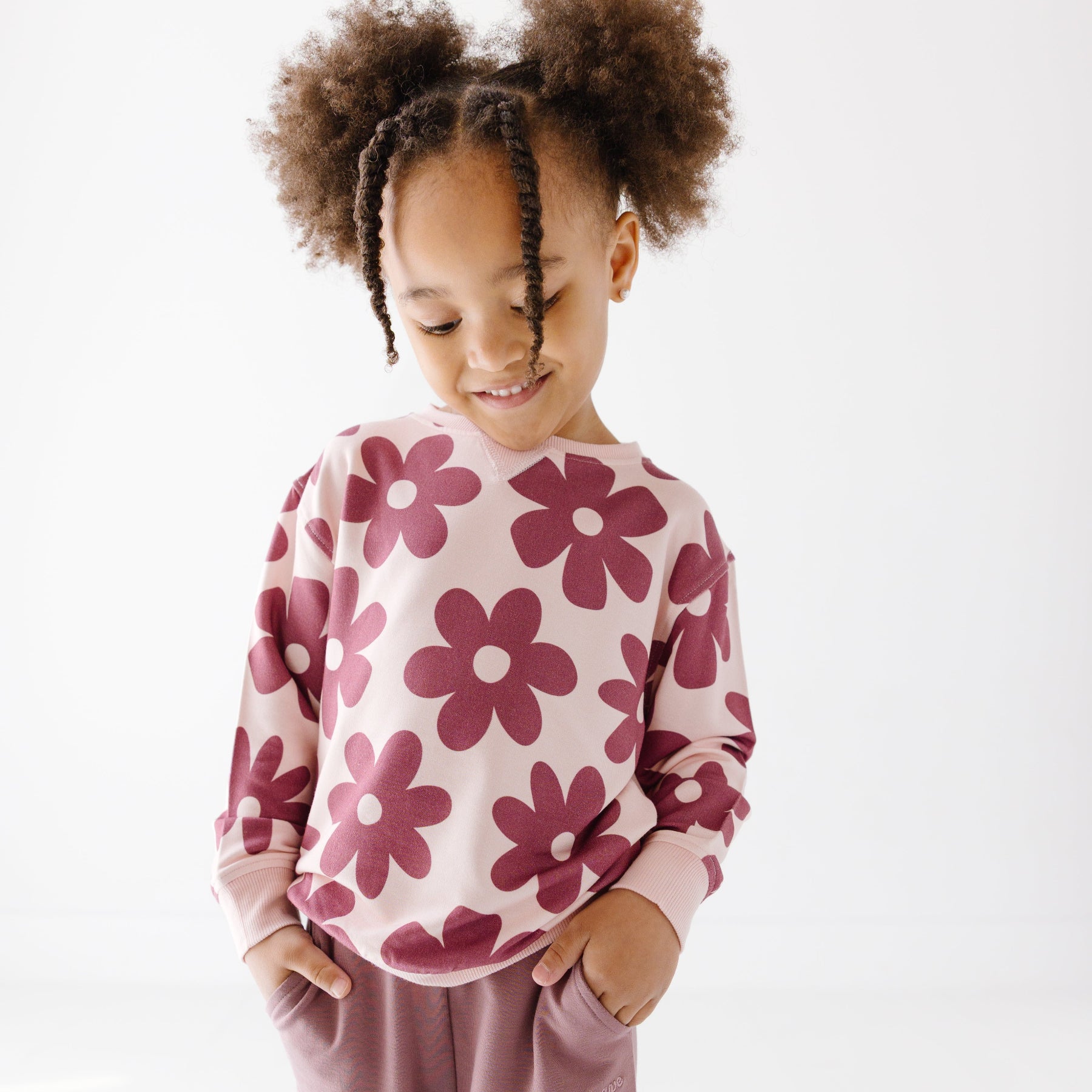 Floral Mauve Bamboo French Terry Pullover & Jogger Set