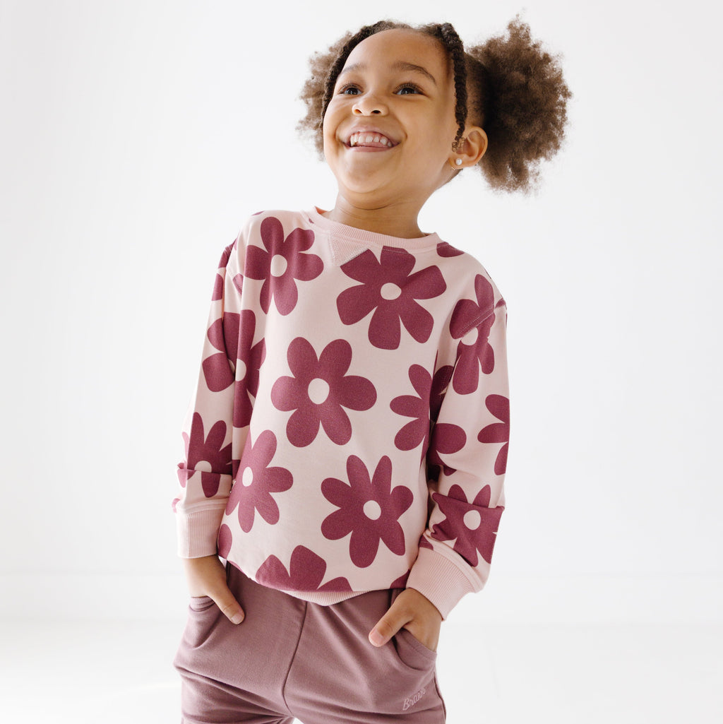 Floral Mauve Bamboo French Terry Pullover