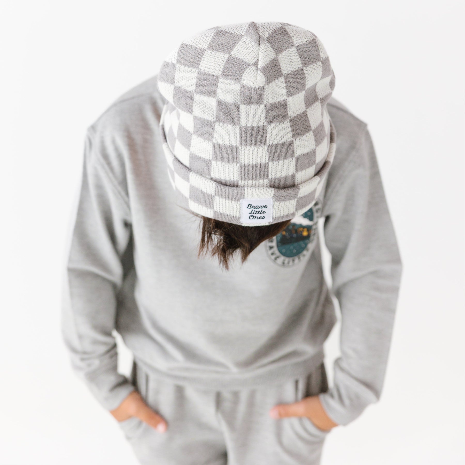 Gray Checkered Knit Beanie