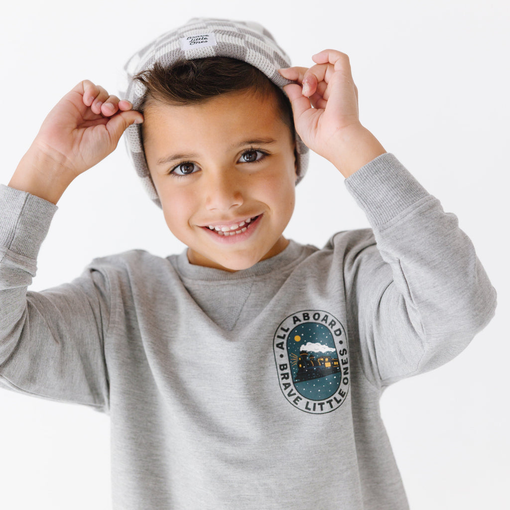 Gray Checkered Knit Beanie