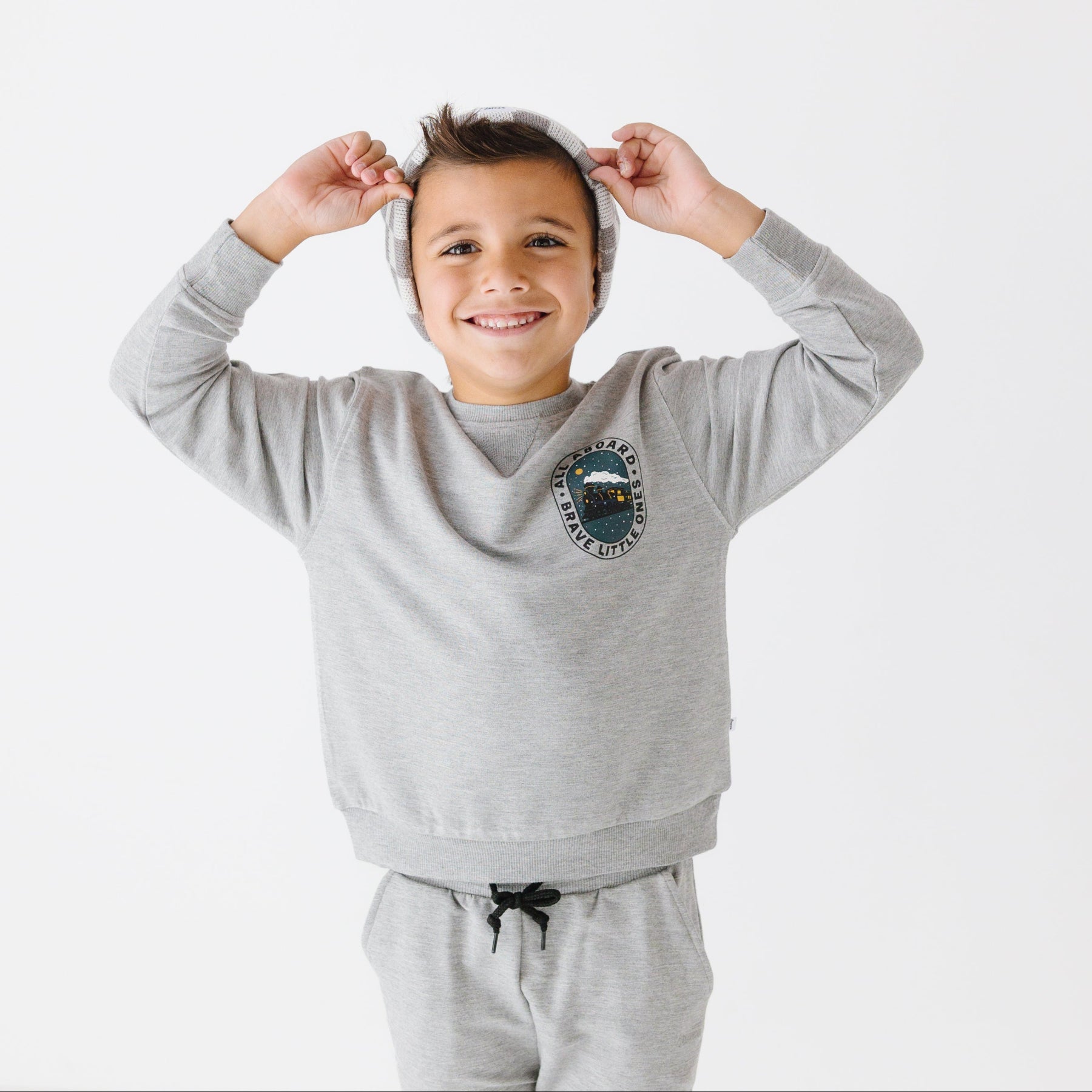 Gray Checkered Knit Beanie