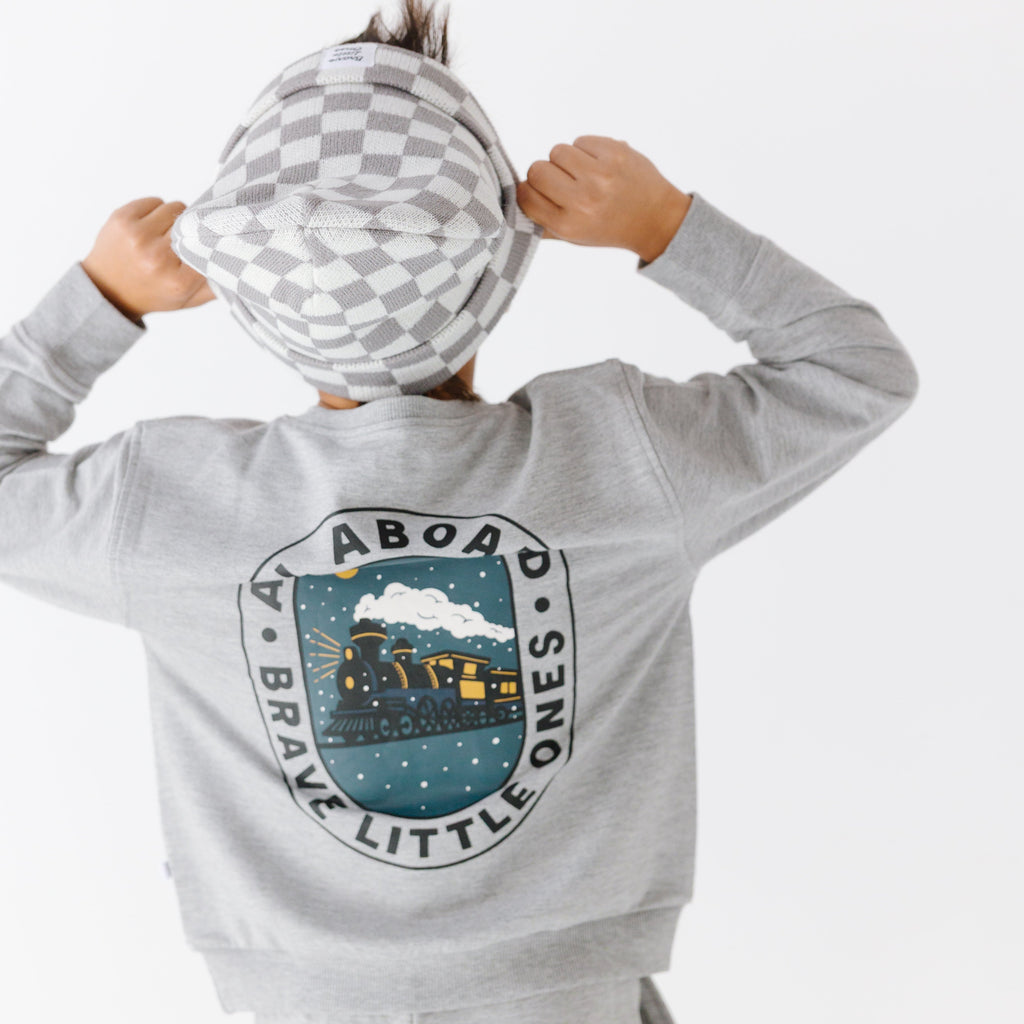 Gray Checkered Knit Beanie