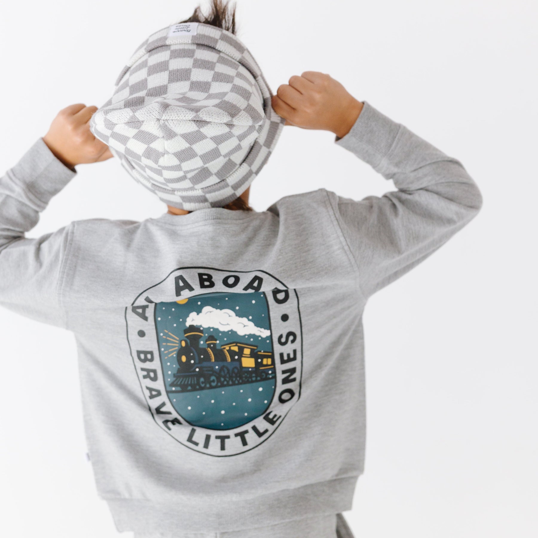 Gray Checkered Knit Beanie