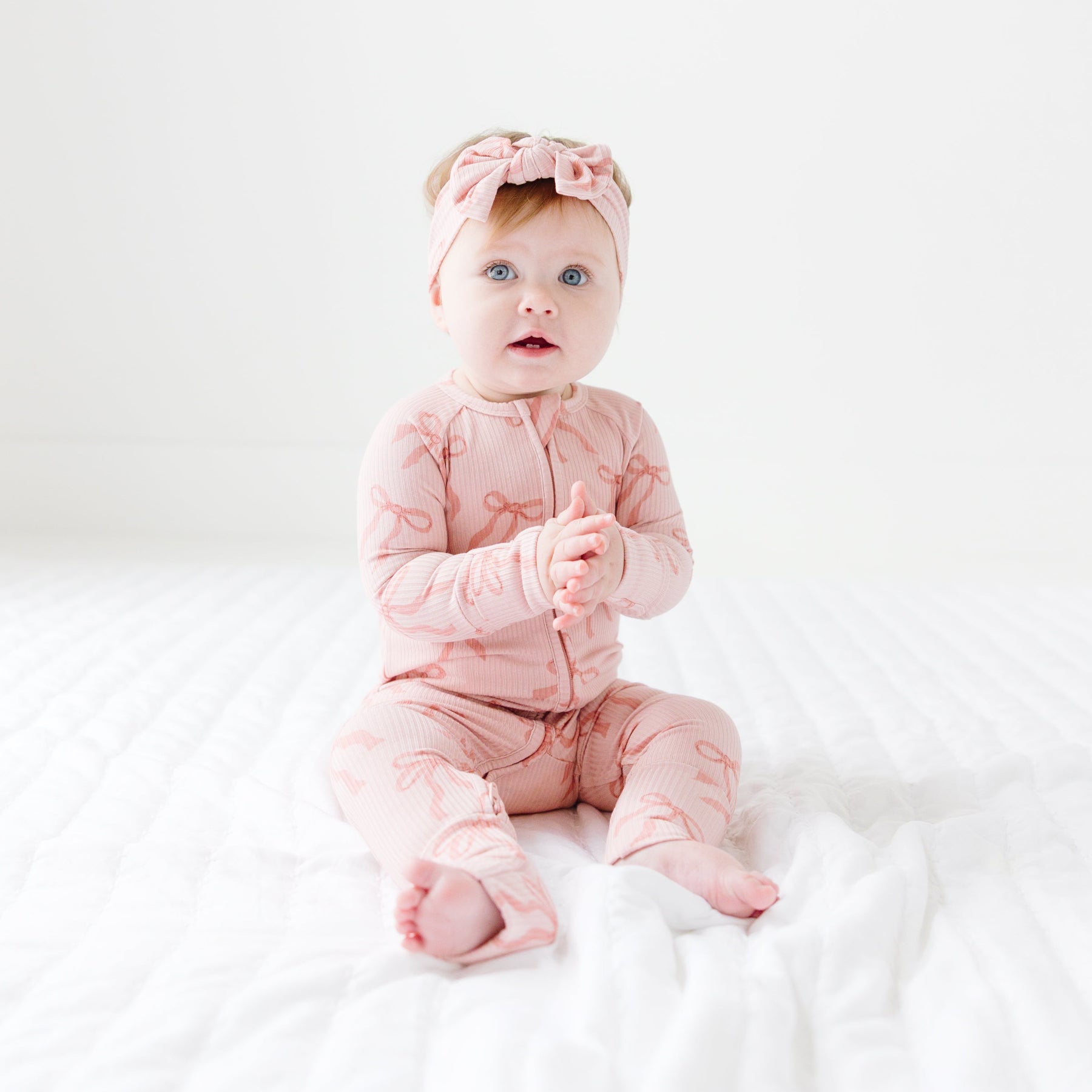 Coquette Bows Small Ribbed Zip Romper