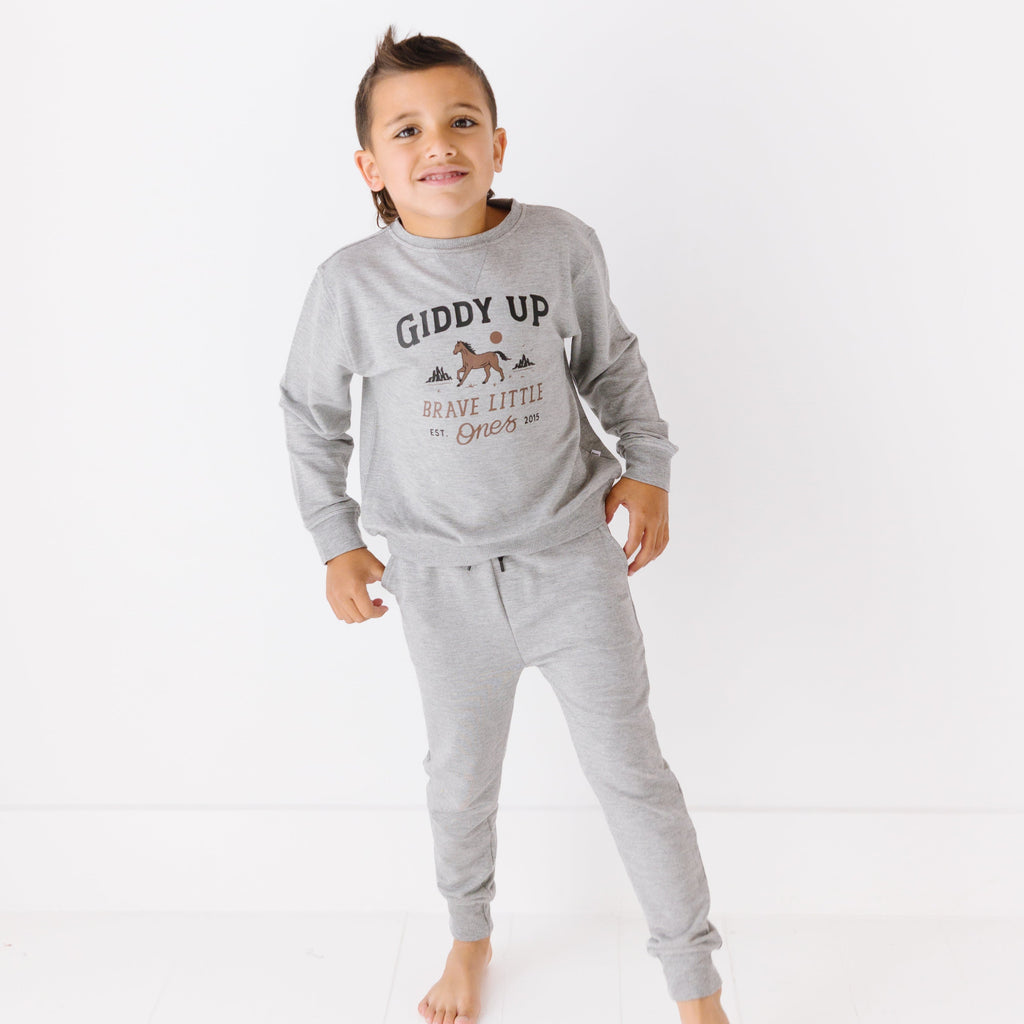 Giddy Up Dark Heather Gray Bamboo French Terry Pullover & Jogger Set