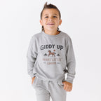 Giddy Up Dark Heather Gray Bamboo French Terry Pullover & Jogger Set