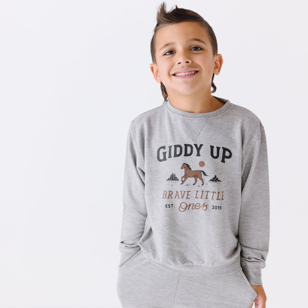 Giddy Up Dark Heather Gray Bamboo French Terry Pullover & Jogger Set
