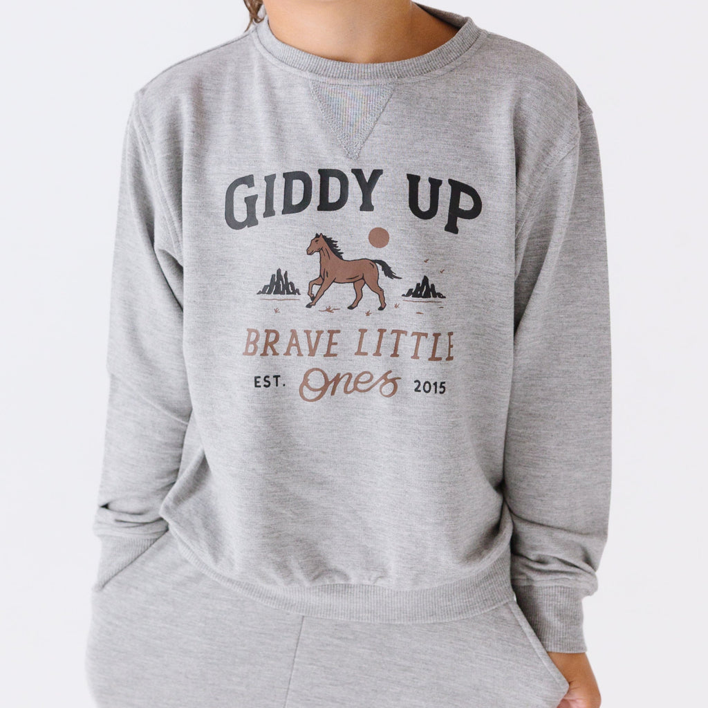 Giddy Up Dark Heather Gray Bamboo French Terry Pullover & Jogger Set