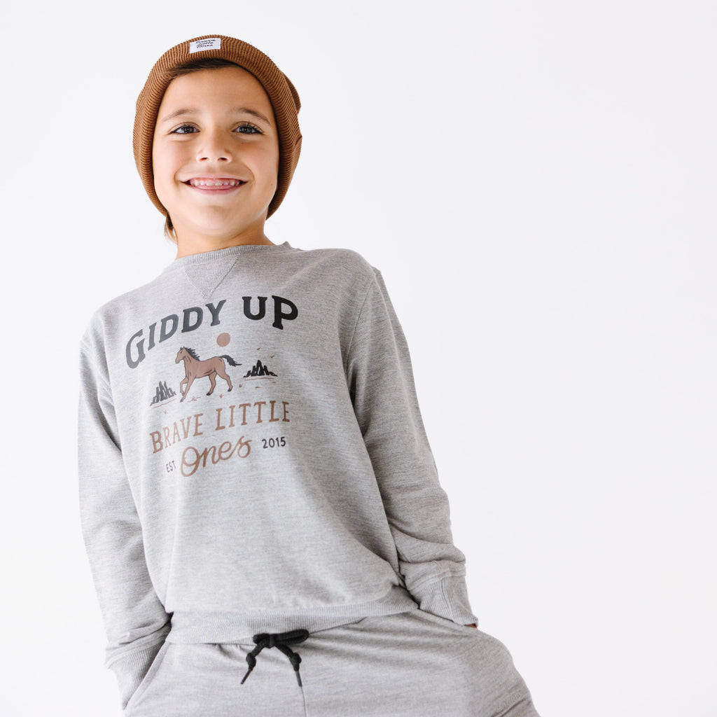 Giddy Up Dark Heather Gray Bamboo French Terry Pullover & Jogger Set