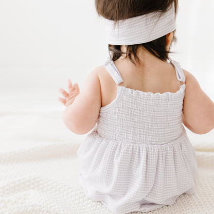 Lavender Small Stripe Ribbed Ruffle Romper