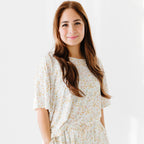 Whimsical Floral Small Ribbed Women's Short Sleeve & Pants Matching Set