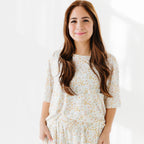 Whimsical Floral Small Ribbed Women's Short Sleeve & Pants Matching Set