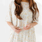 Whimsical Floral Small Ribbed Women's Short Sleeve & Pants Matching Set