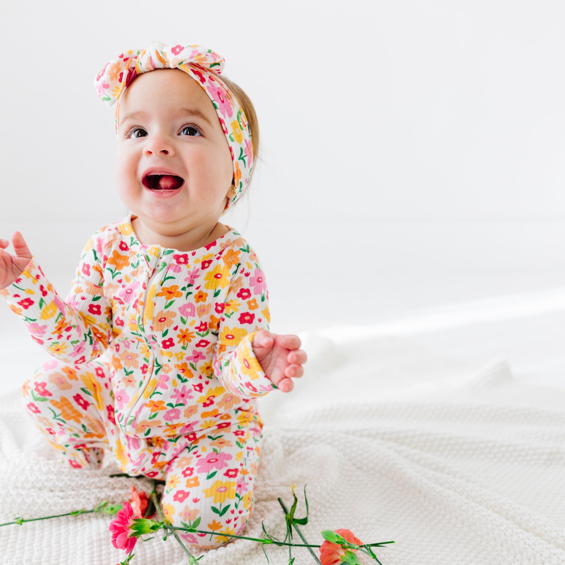 Summer Blooms Small Ribbed Zip Romper