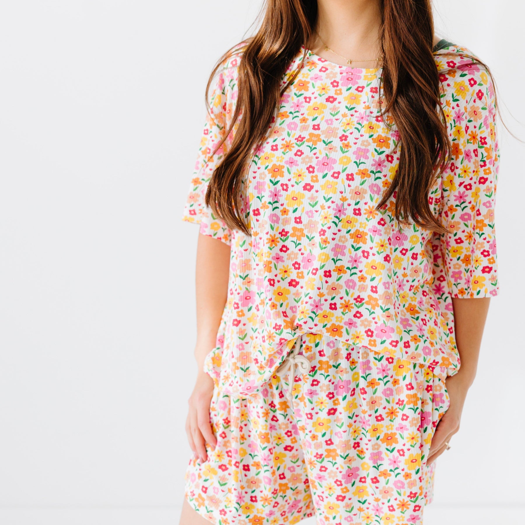 Summer Blooms Small Ribbed Women's Short Sleeve Top