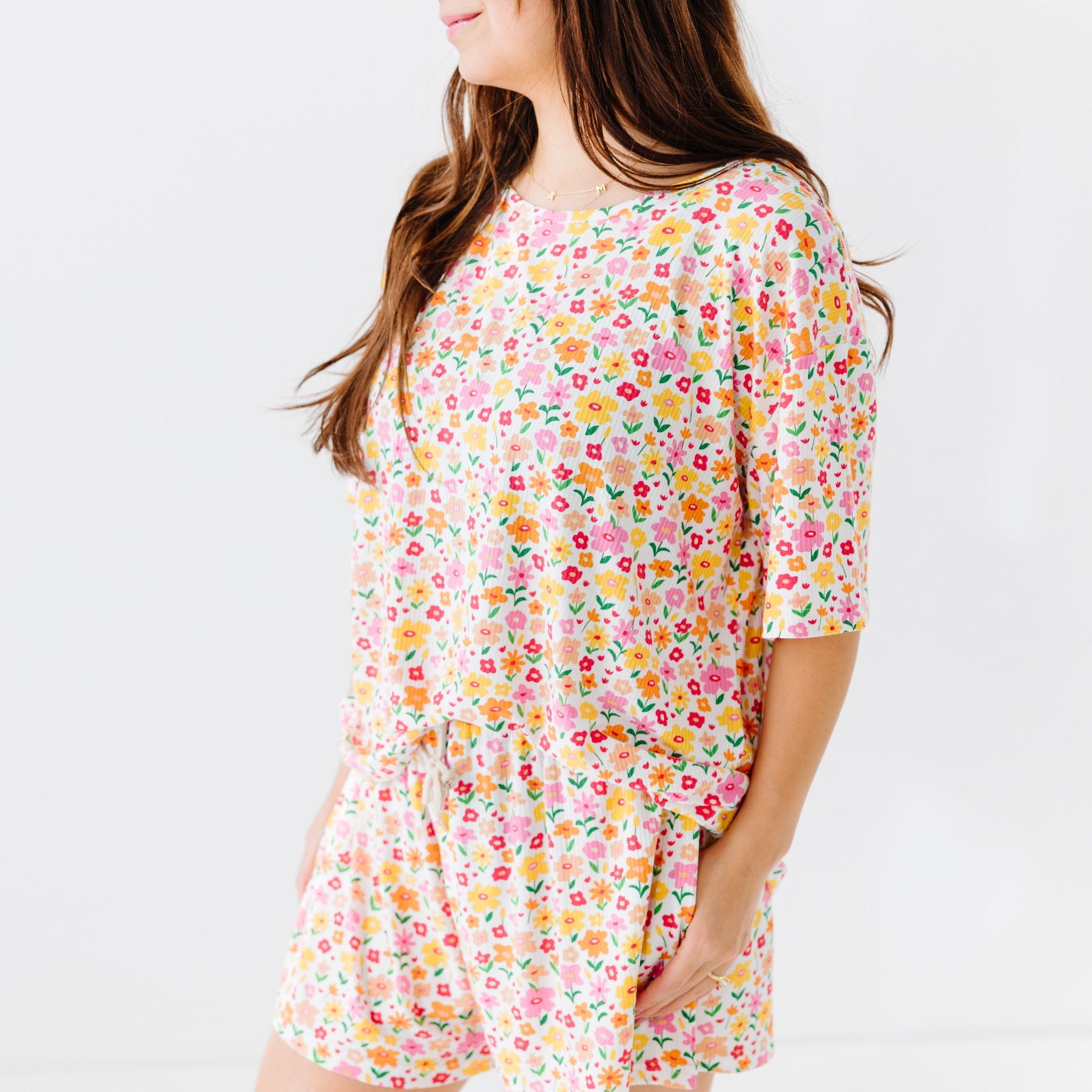 Summer Blooms Small Ribbed Women's Short Sleeve Top