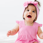 Bubblegum Pink Small Ribbed Flutter Sleeve Romper