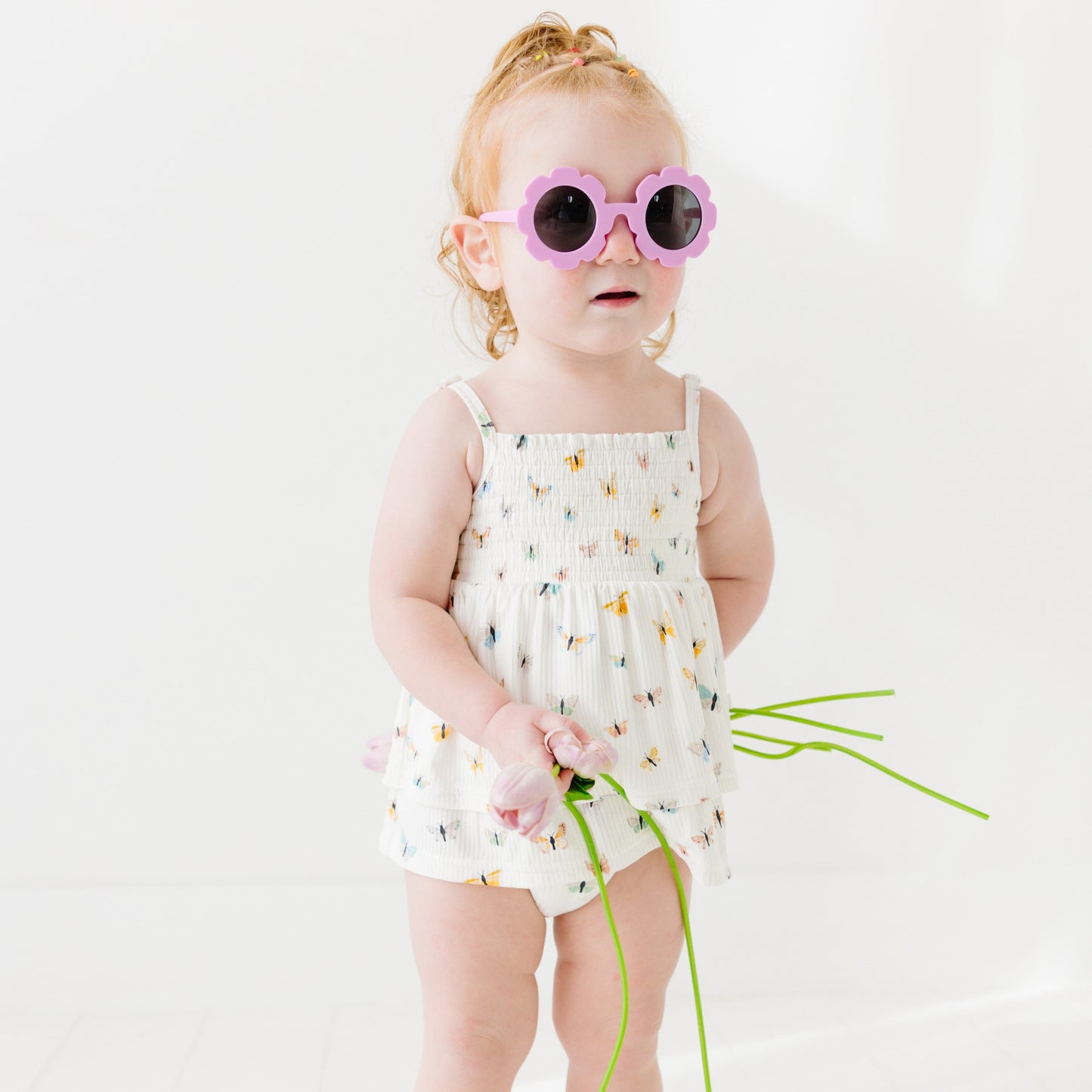 Butterflies Small Ribbed Ruffle Romper